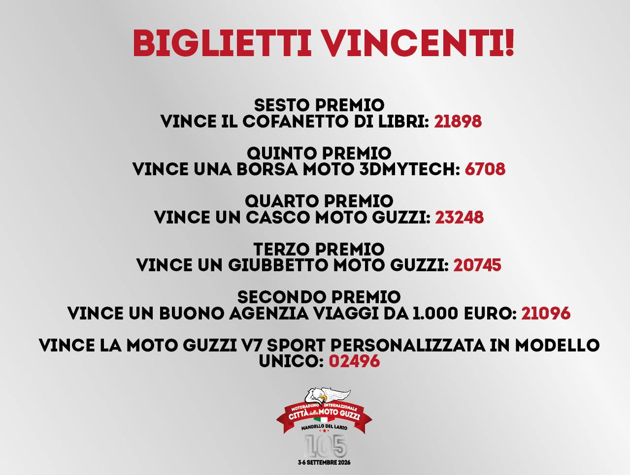 Motoraduno Internazionale Città della Moto Guzzi lotteria 2026